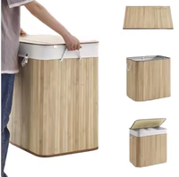 Panier à linge pliable en bambou 3 compartiments couvercle à clipser poignées en coton pour chambre salle de bain buanderie boîtes de rangement bacs