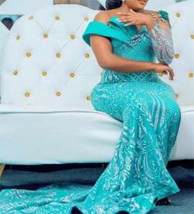 جديد أنيق تنورة نسائية مطرزة بالترتر فستان حفلة موسيقية ثوب فستان سهرة فساتين سهرة أزرق الرأس الأكمام فساتين السهرة - Product Image 5