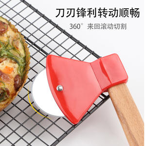 Factory Direct <b>Pizza</b> Cutter With Bamboo Handle Stainless Steel Roller Red And Black For <b>Pizza</b> Slicing <b>Tools</b> Yangjiang Made - Product Image 2