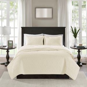 ชุดผ้าห่มลายดอกไม้เรขาคณิตทันสมัย ขนาดคิงไซส์/แคลคิงไซส์ สีครีม ผ้าฝ้ายสองด้าน ชุดเครื่องนอน 4 ชิ้น สำหรับทุกฤดู - Product Image 6