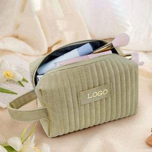 Sacs de maquillage en velours à motif jacquard écologique Pochette rose Beauté bleue Mignon Sac à cosmétiques matelassé en éponge - Product Image 1