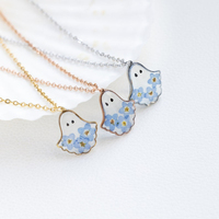 Nouveau Forget Me Not Fleur Fantôme Collier À La Main Véritable Fleur Résine Collier Fantôme Charme Collier Halloween Cadeau Elle