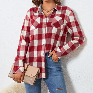 Của Phụ Nữ Giản Dị Dài Tay Áo Flannel Hàng Đầu Với Phía Trước Logo Lớn Áo Sơ Mi Sọc Cho Mùa Xuân Mùa Thu Đơn Giản Chính Thức Văn Phòng Mặc - Product Image 3