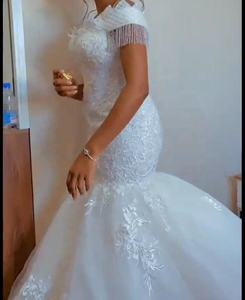2023 Aanpassen Zeemeermin Trouwjurken Kralen Lovertjes Off Shoulder Bruidsjurken Sweep Trein Afrikaanse Zeemeermin Trouwjurk - Product Image 2