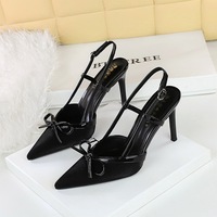 312-1 Sandales à talons tendance pour femmes, élégantes, à talon aiguille, avec nœud décoratif et bride arrière