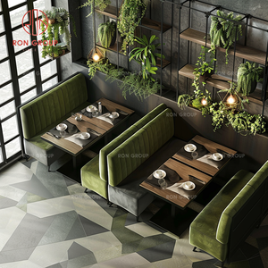 Meubles modernes pour cafés et salons de thé, chaises en velours vert, tables de restaurant en bois massif, canapé en velours durable, banquette - Product Image 6