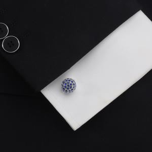 銅合金金メッキ丸型ブルークリスタルカフスボタン クラシック高級アクセサリー シャツ用フレンチカフス - Product Image 3