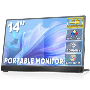 Monitor portabel 14 inci 15.6 inci, Monitor portabel tipe-c Usb 500 kecerahan 100% warna, Monitor Pc 4K layar Monitor Lcd untuk Ps5