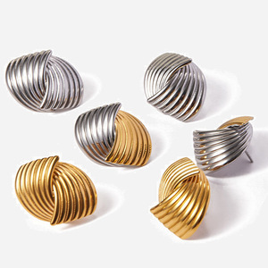 <b>Stud</b> <b>Earrings</b> Geometric Striped Textured Gold Silver Women's Fashion Jewelry Gift <b>Earrings</b> JDE2311002 - Product Image 1