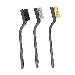 3-Piece Mini Industrial Wire Brush Set 7-Inch Stainless Steel/Nylon/Brass Bristles for Cleaning and Rust Removal