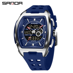 Reloj Digital SANDA 5118 con Correa de Goma en Forma de Barril para Hombre, Resistente al Agua, Luminoso, Multifuncional, Cronógrafo, Tres Zonas Horarias - Product Image 1