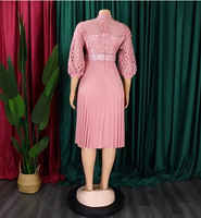 Nouvelle Robe Mini Écologique Modeste pour Femme à Manches Bouffantes et Dentelle, Coupe Trapèze, Grande Taille, pour Soirée, avec Ceinture à la Taille Naturelle, Style Tropical