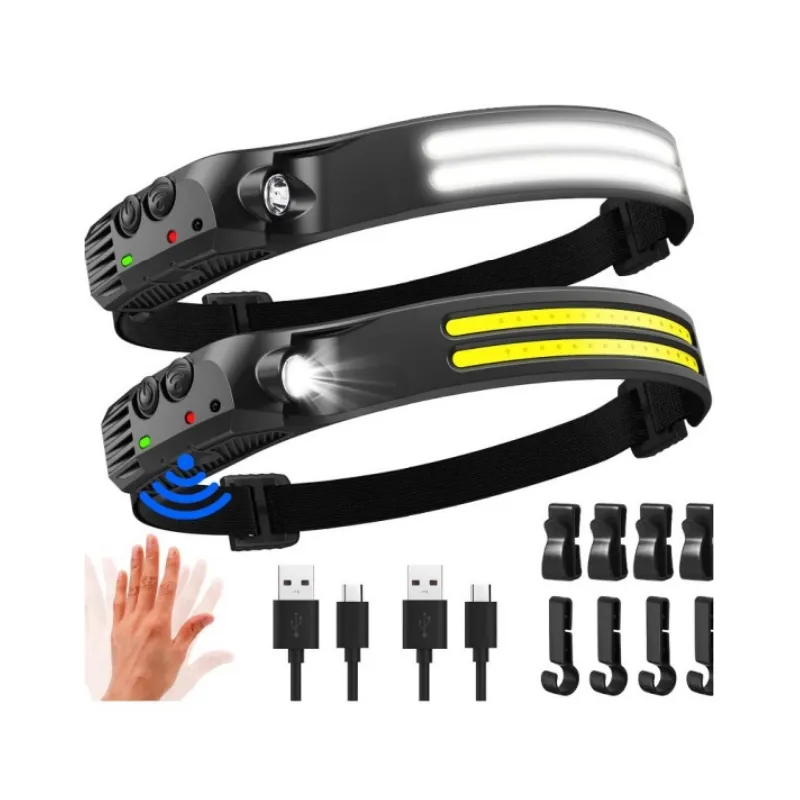 230 chùm rộng có thể điều chỉnh headband không thấm nước USB có thể sạc lại cảm biến chuyển động COB XPE LED đầu đèn đèn pha cho chạy đi bộ đường dài