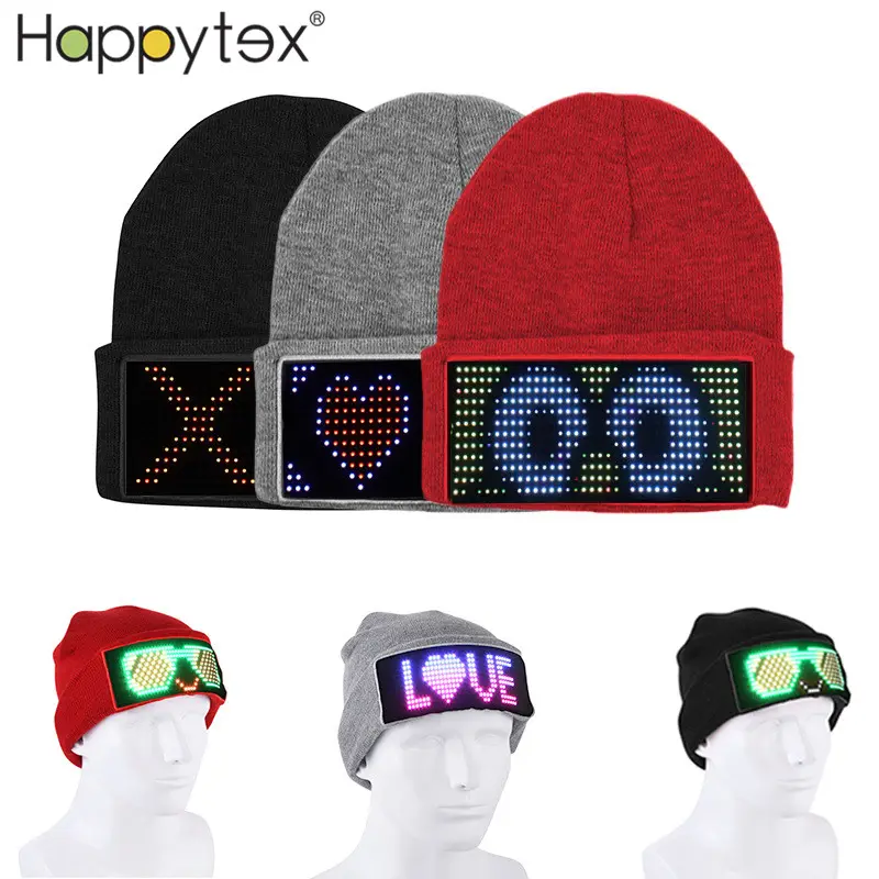Hot bán thời trang đầy màu sắc vài Glow hat hiệu suất ngoài trời led cap dệt kim App DIY hat cho kỳ nghỉ giáng sinh Đảng
