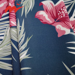 Anyaman poliester spandeks ringan gaya Modern 4 cara peregangan daun tropis motif bunga Hawaii kain untuk gaun - Product Image 2