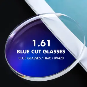 Lentille coupe bleue 1.61 UV420 bloquant la lumière bleue revêtement AR lunettes optiques en résine transparente HMC EMI UC HC revêtement simple sphérique
