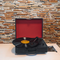 Tourne-disque vinyle portable en plastique de haute qualité, style rétro vintage, avec 3 vitesses et haut-parleurs, tourne-disque noir