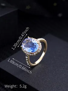 Jewelry European Exquisite Elegance Classic Style Round Royal Blue Diamond Heart Of The Sea Ring For Women