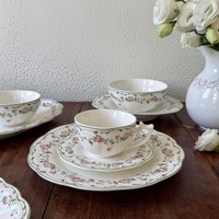 Juego de Vajilla de Cerámica con Diseño Floral Romántico Estilo Francés, Platos, Tazas de Café, Platos Hondos para Postre, Platos Ovalados - Aptos para Microondas
