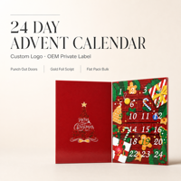 Leabon Roter Weihnachts-Adventskalender Papierbox 24 Tage Ausstanzbare Türen Individuelles Logo Goldfolie Luxus Großhandel OEM Bulk
