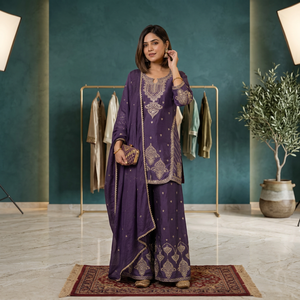 Conjunto Premium Rangoli Crush Plazzo para Mujer con Bordado Intenso y Lentejuelas - Ropa de Fiesta - Product Image 1