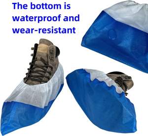 כיסויי נעליים חד פעמיים כחולים ולבנים, עמידים במים, עשויים PP+CPE, מוצר בטיחות אישי לאבטחת כף הרגל, לא ארוגים. - Product Image 4