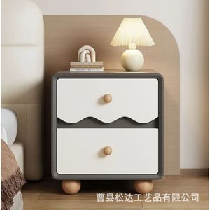 Vintage-style wooden bedside table with creamy design, <b>small</b> bedside storage unit, solid wood storage <b>cabinet</b>. - Product Image 1