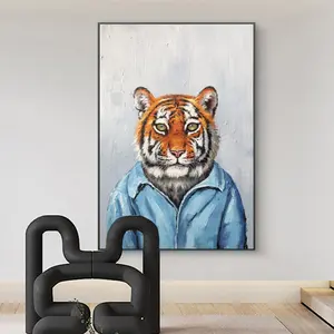 Latest hand-painted art modern animal oil painting background wall art decoration canvas painting tiger