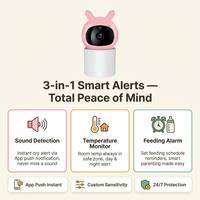 Caméra de surveillance pour bébé WiFi PTZ 1080P, 355 °   Pan 55 °   Inclinaison, Vision nocturne sans lumière rouge, Alerte sonore et de température, Carte TF, Application