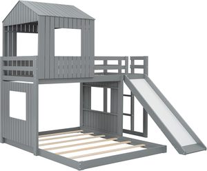 Двухъярусная кровать Harper & Bright Designs из металла и МДФ, современная, комфортная, для малышей, с окном на крыше и горкой (серая, для спальни) - Product Image 6