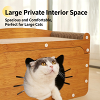 3-en-1 Maison à chat écologique en bois et sisal, grand lit-canapé pour chat à 2 niveaux, avec tapis à gratter ondulé résistant à l'usure pour chats de grande taille