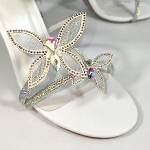 Sandales sexy à nœud papillon en cristal pour femme, talons aiguilles ouverts, escarpins de soirée - Product Image 4