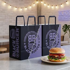 Custom Logo Eco-Friendly Recyclable <b>Biodegradable</b> Sandwich Snack Hamburger Fast Food Kraft <b>Paper</b> Bag Handles Takeaway - Product Image 1