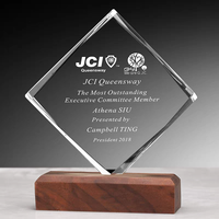 Trophée personnalisé en cristal avec base en bois, cadeau d'entreprise pour réunion annuelle, reconnaissance des employés
