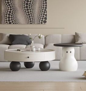 Nuovo <span class=keywords><strong>Tavolino</strong></span> da Caffè Rotondo Moderno Minimalista Stile Crema: <span class=keywords><strong>Tavolino</strong></span> Laterale Piccolo e <span class=keywords><strong>Salvaspazio</strong></span> Mobile per Soggiorno - Product Image 4