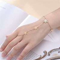 Cincin Baja Anti Karat Lapis Emas 18K Tahan Air, Rantai Tangan Terintegrasi, Cincin Terhubung dengan Rantai Pergelangan Tangan, Gelang Harness Cincin 2 in 1 Perhiasan