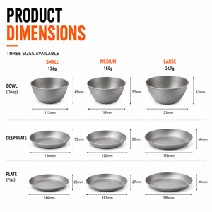 Customize Ultralight TA1 Titanium <b>Bowl</b> <b>Plate</b> Dish Set <b>Camping</b> Tableware Nesting Mess Kit Backpacking Hiking Outdoor Cooking - Product Image 3