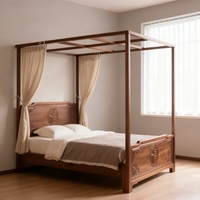 Lit double moderne et minimaliste de qualité supérieure pour chambre principale, en bois massif de noyer noir, style chinois, luxe léger, design linéaire