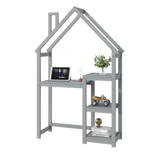 Gray Solid Wood Children's House <b>Desk</b> Bookshelf Multifunctional <b>Study</b> <b>Desk</b> For Bedroom Kids Tables - Product Image 5