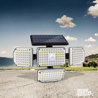 Lampu Tenaga Surya Luar Ruangan AHA 214 LED 30W 430 Lumens 4 Kepala Sensor Gerak Keamanan IP65 Bertenaga Baterai Sudut Sinar 360 Derajat Deteksi 7M