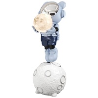 Sculpture d'astronaute en résine durable sur pied avec lampe lunaire, écologique, peinte à la main, ornement moderne pour salon