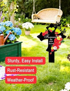 Outdoor-Metall-Gedenkkreuz, Wetterfester Grabstein für Rasen, Hof, Friedhof und Gartendekoration - Product Image 3