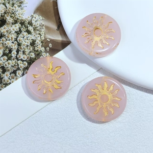Cuentas de Vidrio Redondas con Diseño de <span class=keywords><strong>Sol</strong></span> de 21.5 mm, Bañadas en Oro - Product Image 2