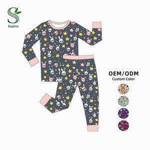 Conjunto de Pijama de Bambú para Bebé Niña, Manga Larga, Dos Piezas, Cuello Redondo, Puños Acanalados, Diseño de Halloween, MOQ Bajo - Product Image 1