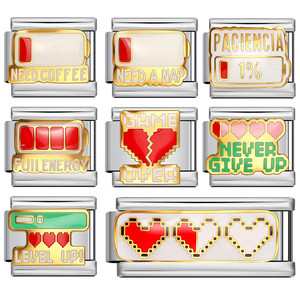 Charms Modulari Italiani a Cuore in Oro e Argento, Charms Vuoti Lisci a Forma di Ala da 9mm per Bracciale <span class=keywords><strong>Nomination</strong></span> - Vendita all'Ingrosso - Product Image 2