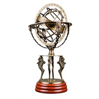 Globe armillaire vintage en laiton avec anneau zodiacal et support hippocampe, globe céleste décoratif pour la maison, le bureau ou la bibliothèque