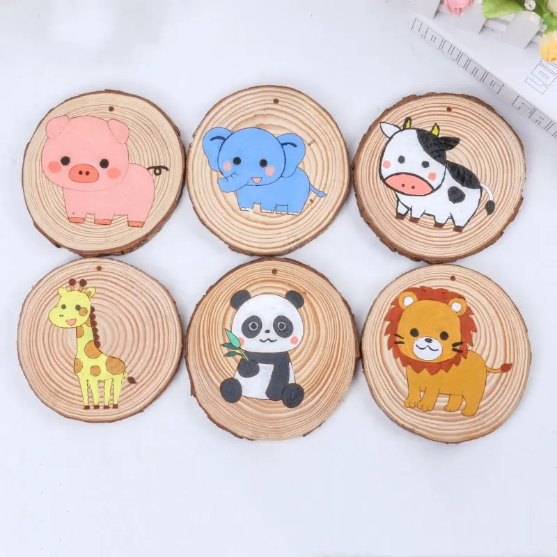 Wooden Child DIY Coloring Toy Craft Kit for Kids Rustic Wooden Disc Decoration Natural Wood Slices Children's Craft Activity Kid