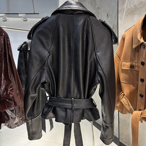 Veste Courte Femme en Cuir d'Agneau Grainé Noir de <span class=keywords><strong>Luxe</strong></span>, Modèle Printemps 2025, Style <span class=keywords><strong>Blazer</strong></span> - Product Image 2