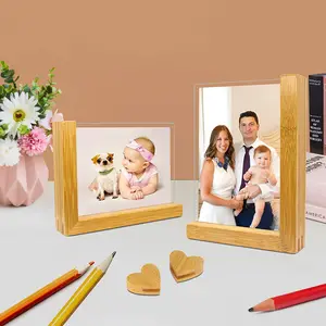 Wooden Handmade Unfinished Wood Box Bamboo Trapezoidal Creative Customized Frame Opp Bag Leather 1 Color Photo Frame