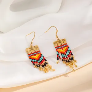 New Wholesale Women Earing Tassel Miyuki Delica Beads Braided Rhombus Drop Earrings,simple democratic style earrings